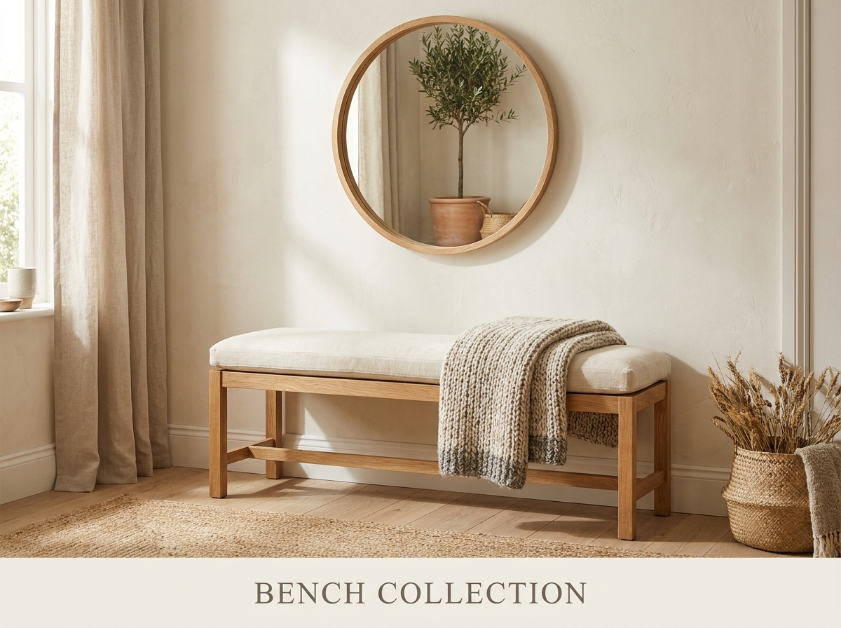 Nordic entryway with minimalist upholstered bench