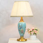 Traditional Chinese Cylindrical Floral And Bird Pattern Metal Ceramic Fabric 1-Light Table Lamp For Bedroom