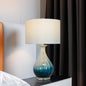 Modern Minimalist Blue Gradient Glass Vase Fabric 1-Light Table Lamp For Bedroom