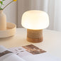 Modern Minimalist Cylinder Mushroom Shape Oak Twine Glass 1-Light Table Lamp For Bedroom