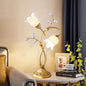 Modern Art Deco Floral Iron Glass 2-Light Table Lamp For Living Room