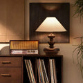 Contemporary Retro Ash Wood Linen Trapezoid Round 1-Light Table Lamp For Bedroom