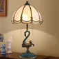 Traditional European Stained Glass Swan Base Copper 2-Light Table Lamp for Bedroom Home Office