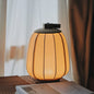 Traditional Japanese Portable Round Lantern Wood Silk Fabric Stainless Steel LED Table Lamp For Living Room