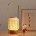 Contemporary Boho Bamboo Weaving Handheld Cylinder LED Touch Dimmable Table Lamp For Bedroom