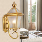 European Modern Luxury Quadrilateral Brass Glass Waterproof 1-Light Outdoor Wall Sconce Lamp