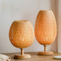Traditional Chinese Moso Bamboo Wood Iron Weaving Oval Round 1-Light Table Lamp For Bedroom