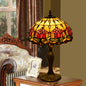 Traditional Tiffany Stained Glass Red Tulip Dome Aluminum Base 1-Light Table Lamp For Bedroom