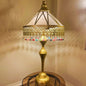 Traditional Vintage Cone Iron Fabric Crystal 2-Light Table Lamp For Bedroom