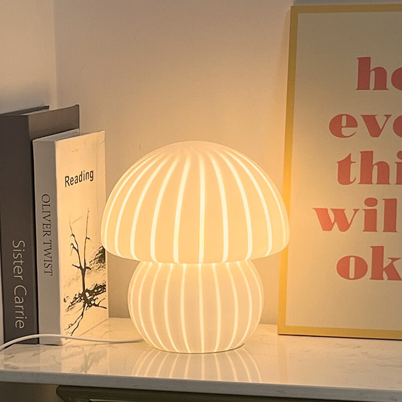 Nordic Vintage Round Mushroom Striped Glass 1-Light Table Lamp