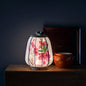 Traditional Chinese Leather Wood Stainless Steel Fabric Flower Bamboo Leaf Rechargeable LED Hanging Table Lamp For Bedside