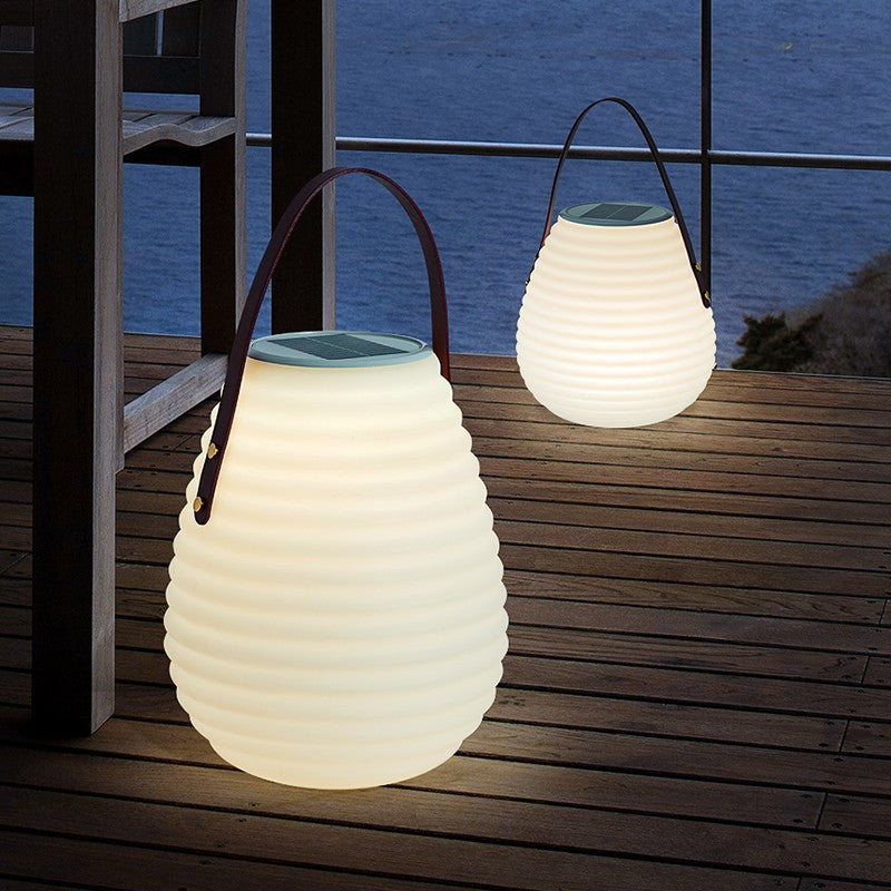 Modern Minimalist Solar Waterproof Leather PE Cylinder Striped Lantern Portable LED Landscape Lighting Outdoor Light For Outdoor Patio