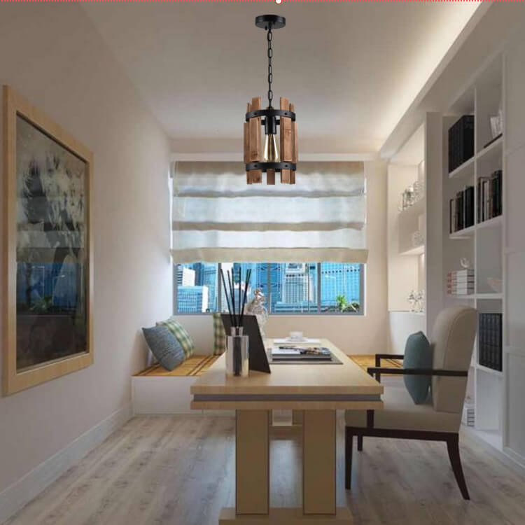 Rustic Wooden Round 1-Light Pendant Light