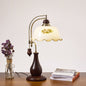 Traditional Vintage Floral Glass Rubberwood Copper Base 1-Light Table Lamp For Bedroom
