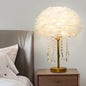 Modern Minimalist Feather Round Crystal Beads 1-Light Table Lamp For Bedroom