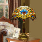 Traditional Vintage Flower Gemstone Stained Glass 1-Light Table Lamp For Living Room