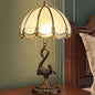 Traditional European Stained Glass Swan Base Copper 2-Light Table Lamp for Bedroom Home Office
