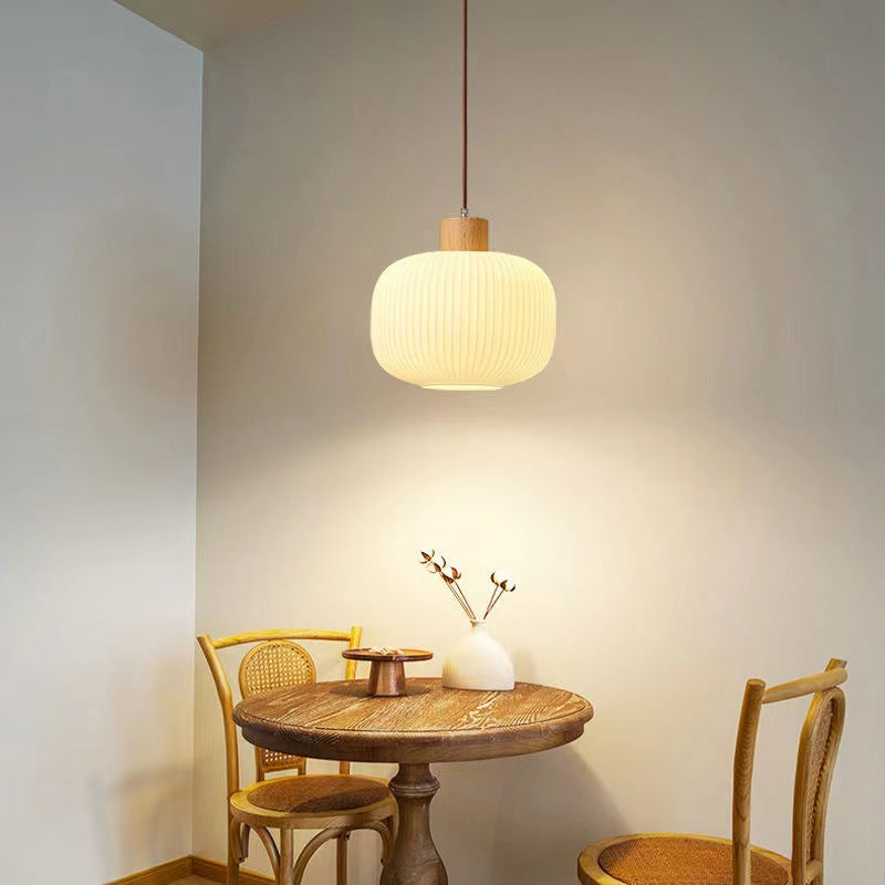 Japanese Wood & Glass Jar Chandelier