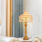 Contemporary Luxury Fabric Round Shade Brass Base 1-Light Table Lamp For Home Office