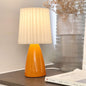 Contemporary Scandinavian Pleated Fabric Ceramics Base 1-Light Table Lamp For Bedroom