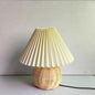 Traditional Vintage Round Pleated Bamboo Fabric 1-Light Table Lamp For Bedroom
