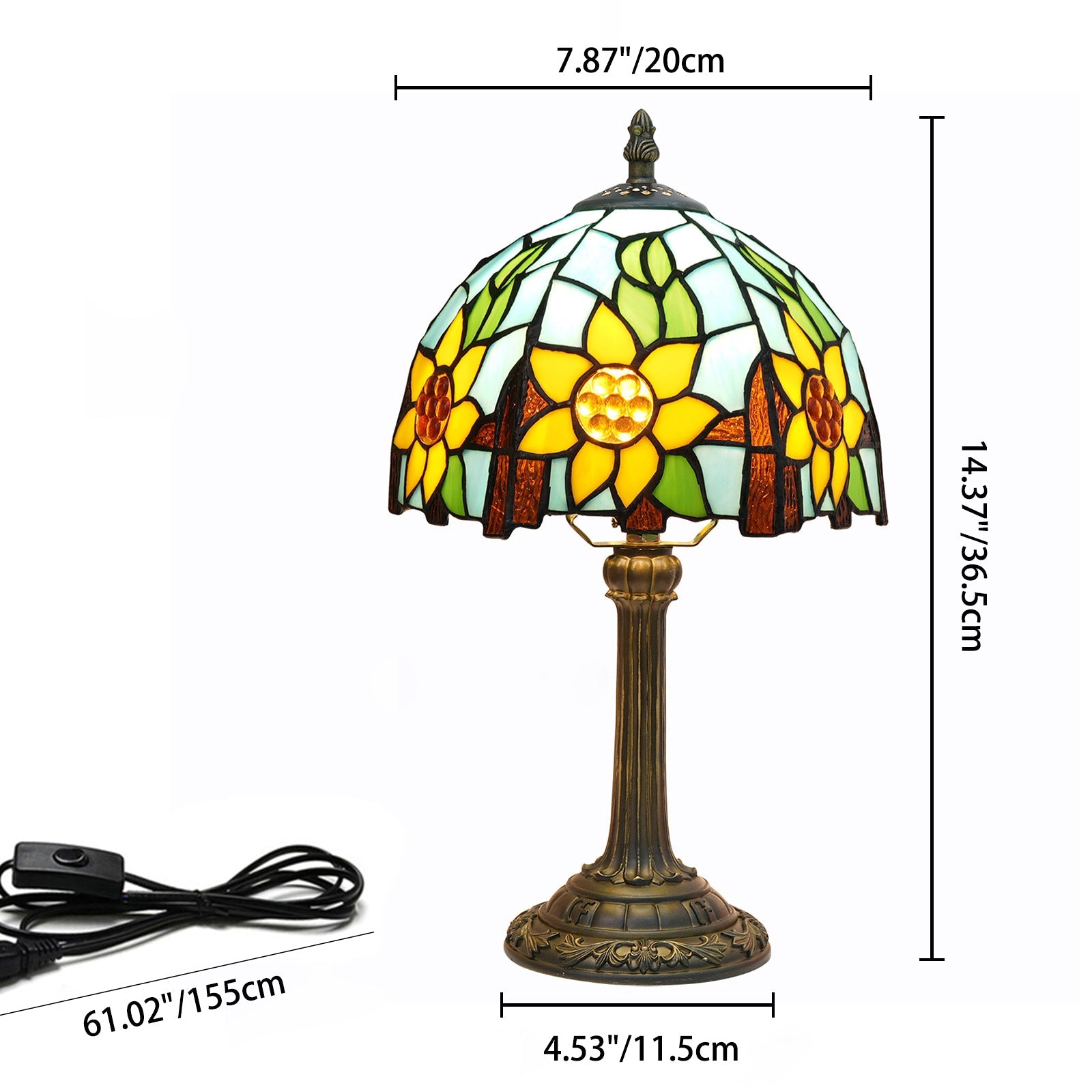 Traditional Tiffany Resin Glass Dome Sunflower 1-Light Table Lamp For Bedside