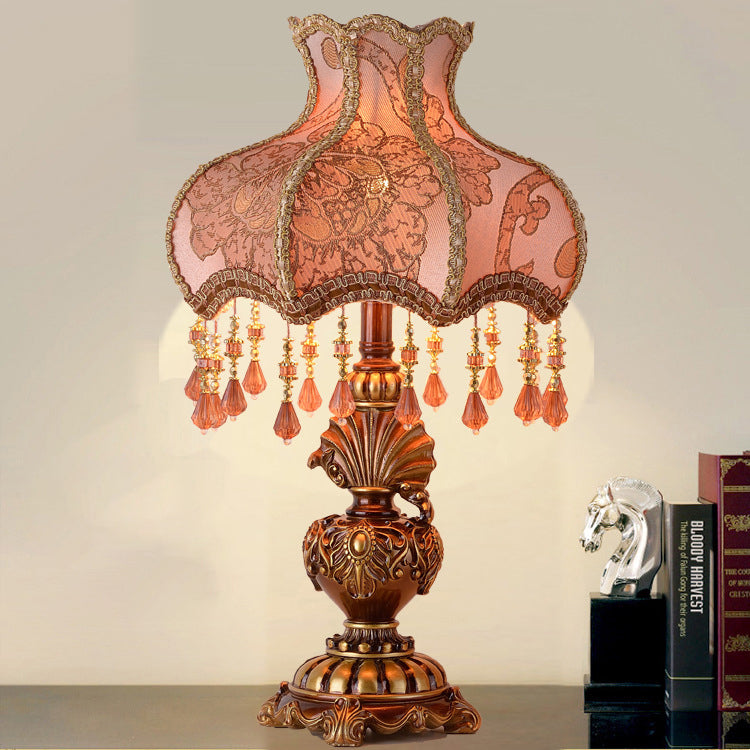 Traditional European Resin Polyester Fabric 1-Light Table Lamp For Bedroom