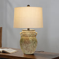 Traditional Vintage Round Vase Jar Base Ceramic Fabric 1-Light Table Lamp For Living Room