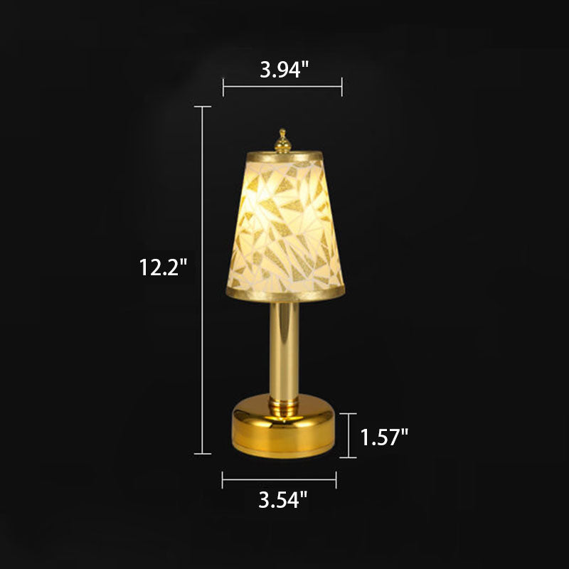 Vintage Floral Fabric Tapered Metal LED Rechargeable Night Light Table Lamp