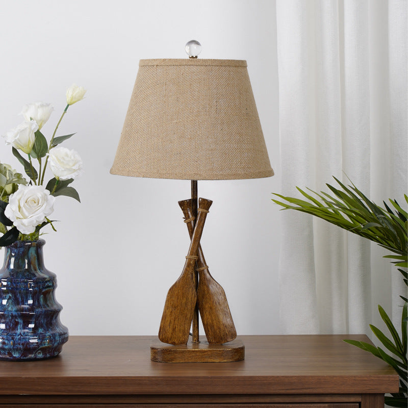 European Vintage Rustic Resin Linen 1-Light Table Lamp