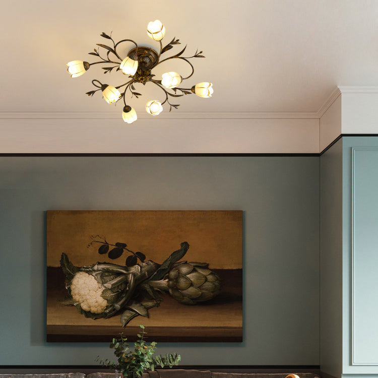 French Flower Semi-Flush Ceiling Light