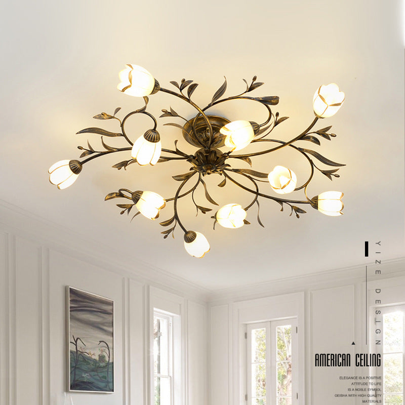 French Flower Semi-Flush Ceiling Light