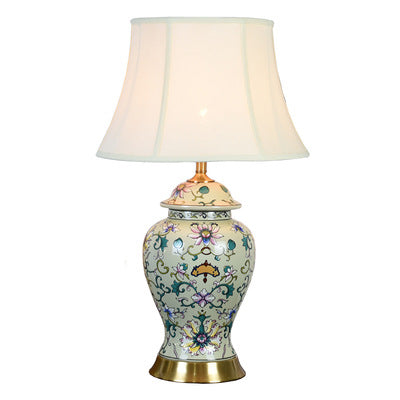 Contemporary Retro Lotus Leaves Pattern Ceramic Copper Linen 1-Light Table Lamp For Bedroom