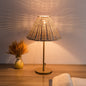 Contemporary Boho Round Trapezoidal Cylinder Base Rattan Metal 1-Light Table Lamp For Bedroom