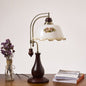 Traditional Vintage Floral Glass Rubberwood Copper Base 1-Light Table Lamp For Bedroom