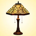 European Tiffany Hexagonal Vine Stained Glass 2-Light Table Lamp