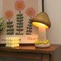 Modern Art Deco Mushroom Round Beech Wood LED Table Lamp For Bedroom