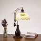 Traditional Vintage Floral Glass Rubberwood Copper Base 1-Light Table Lamp For Bedroom