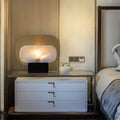 Modern Art Deco Rounded Rectangle Marble Shade Metal 1-Light Table Lamp For Bedroom