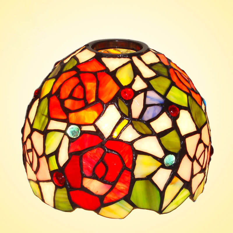 Tiffany Rose Lantern Stained Glass Metal 1-Light Table Lamp