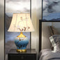 Traditional Chinese Plum Blossom Cylindrical Copper Ceramic Fabric 1-Light Table Lamp For Bedroom