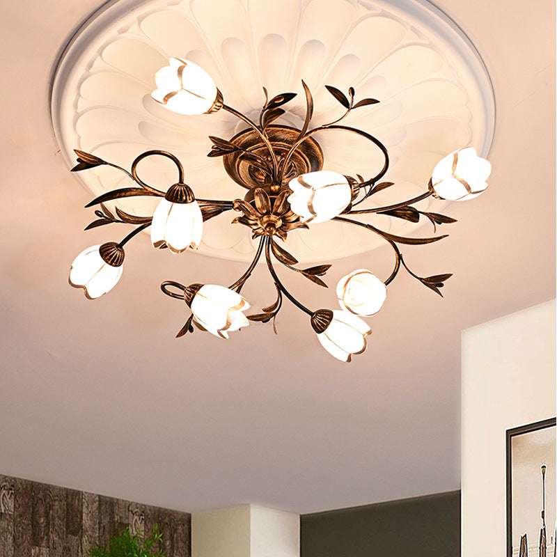 French Flower Semi-Flush Ceiling Light