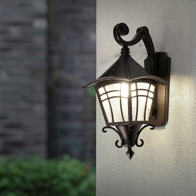 Traditional European Waterproof Aluminum Glass Cone Cylinder 1-Light Wall Sconce Lamp For Outdoor Patio