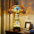 Traditional Vintage Floral Peach Heart Design Stained Glass 3-Light Table Lamp For Living Room