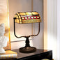 Traditional Tiffany Geometric Stained Glass Bank Pull Cord 1-Light Table Lamp For Home Office