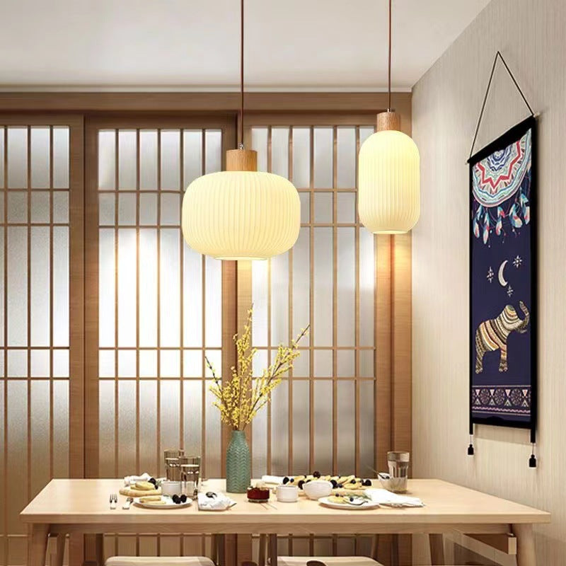 Japanese Wood & Glass Jar Chandelier