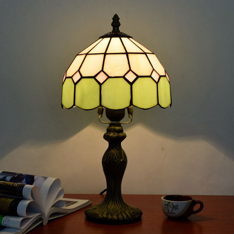 Traditional Tiffany Aluminum Alloy Glass Dome Squares 1-Light Table Lamp For Dining Room