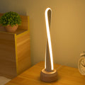 Traditional Japanese Elliptical Spiral Strip Beech Aluminum Silica LED Table Lamp For Bedside