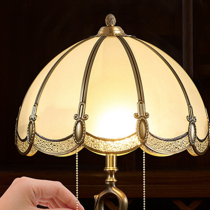 Traditional European Stained Glass Swan Base Copper 2-Light Table Lamp for Bedroom Home Office