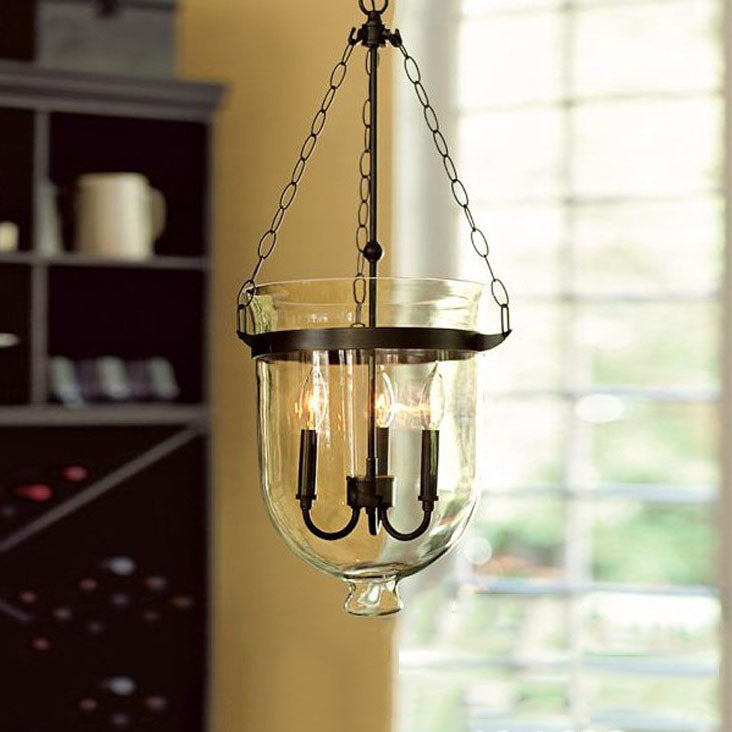 Rustic Glass & Iron 3-Light Chandelier